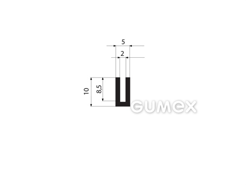 "U" Gummiprofil, 10x5/2mm, 70°ShA, EPDM, -40°C/+100°C, schwarz, 
